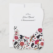 Invitation Rouge EDEN, Floral noir blanc, Peacocs, Papillons (Dos)