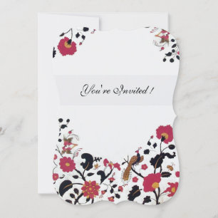 Invitation Rouge EDEN, Floral noir blanc, Peacocs, Papillons