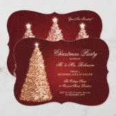 Invitation Rouge élégant d'arbre de Noël d'or de fête de (Devant / Derrière)