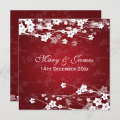 Invitation Rouge élégant de fleurs de cerisier de mariage (Devant / Derrière)