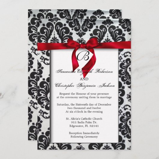 Invitation rouge élégant de mariage d'accent (Devant / Derrière)