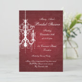 Invitation Rouge élégant lustre Fête de l'mariée (Debout devant)