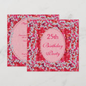 Invitation Rouge élégant/rose floral et anniversaire de (Devant / Derrière)