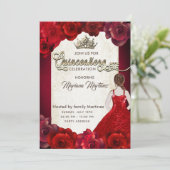 Invitation Rouge élégante vintage fille rose tiara Quince (Debout devant)