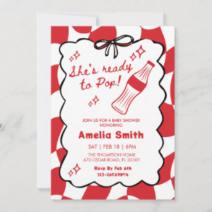 Invitation Rouge Elle est prête à éclater Soda Baby shower