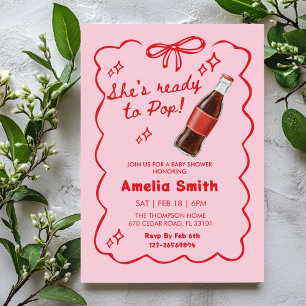 Invitation Rouge Elle est Prête à Faire Pop Soda Baby shower