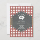 Invitation Rouge En vichy Chalkboard Pig Burlap Anniversaire (Devant)