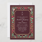 Invitation Rouge Enchantant Botanical Floral Mariage QR Code (Devant)