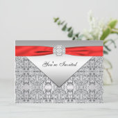 Invitation Rouge et Argent Elegant Rouge Toutes les occasions (Debout devant)