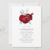 Invitation Rouge et Argent Rosier Vintage Confirmation (Devant)