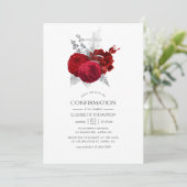Invitation Rouge et Argent Rosier Vintage Confirmation (Debout devant)