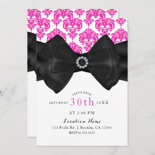Invitation Rouge et blanc Damas Noir Bow Glam Sweet 16 Party