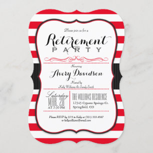 Invitation Rouge et blanc écarlate ; élégante fête de retrait
