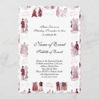 Invitation Rouge et Blanc Mode Rétro Toile de Jouy Française