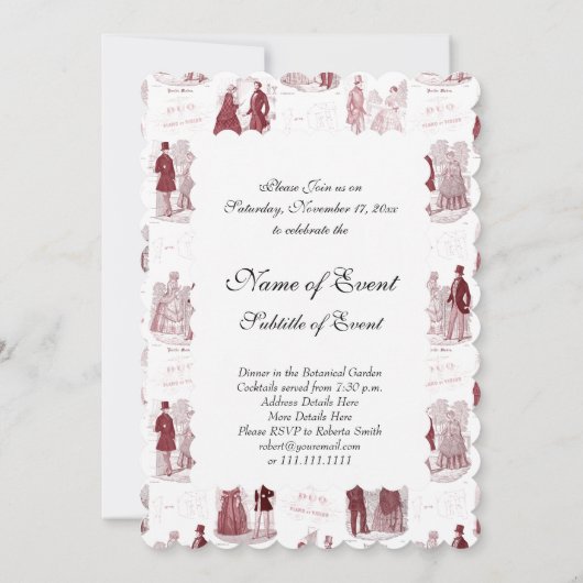 Invitation Rouge et blanc mode vintage Toile française (Dos)