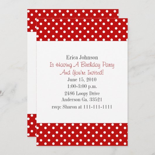 Invitation rouge et blanche de partie d'impression (Devant / Derrière)