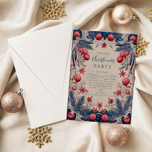 Invitation Rouge et Bleu de Noël Vintage