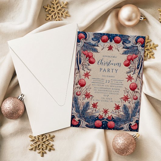 Invitation Rouge et Bleu de Noël Vintage