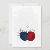 Invitation rouge et bleu marine fleurs argent feuilles annive (Dos)