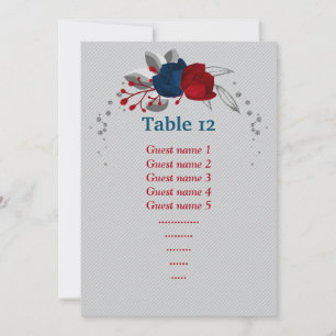 Invitation rouge et bleu marine fleurs assise tableau numéro