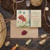 Invitation Rouge et bleu Turquoise Inséparables Damask Mariag