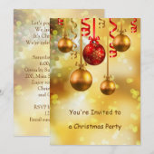 Invitation Rouge et fête de Noël de babioles d'or (Devant / Derrière)