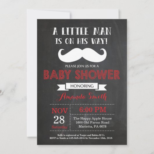 Invitation Rouge et gris d'invitation de baby shower de (Devant)
