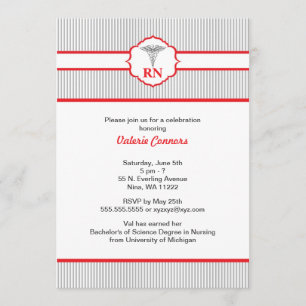 Invitation Rouge et gris d'obtention du diplôme de RN BSN LPN