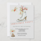 Invitation Rouge et gris | Patinage sur glace et cadeaux Noël (Devant)