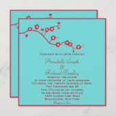 Invitation Rouge et mariage floral de turquoise (Devant / Derrière)