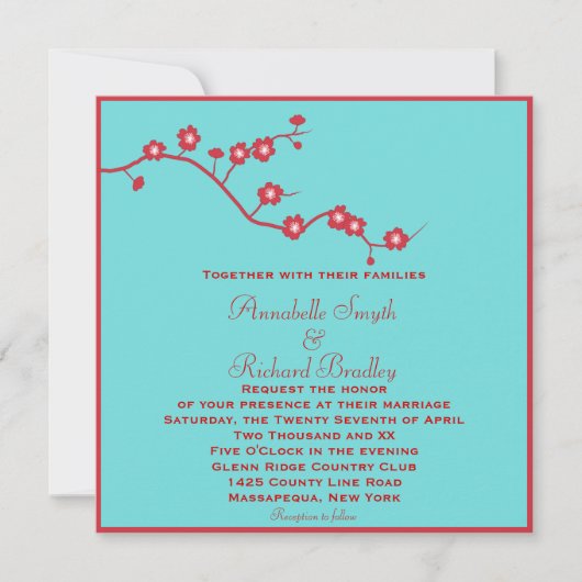 Invitation Rouge et mariage floral de turquoise (Devant)