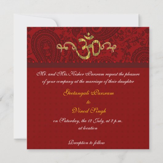 Invitation Rouge et mariage indou de brocard de damassé d'or (Devant)