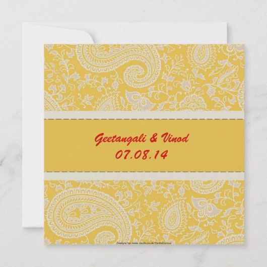 Invitation Rouge et mariage indou de brocard d'or (Dos)