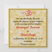 Invitation Rouge et mariage indou de brocard d'or (Devant)