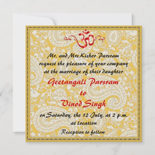 Invitation Rouge et mariage indou de brocard d'or (Devant)