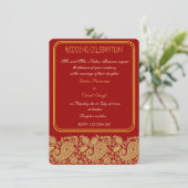 Invitation Rouge et mariage indou de Paisley d'or (Debout devant)