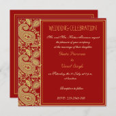 Invitation Rouge et mariage indou de Paisley d'or (Devant / Derrière)