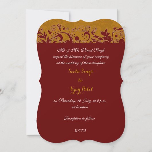 Invitation Rouge et mariage indou d'or (Dos)
