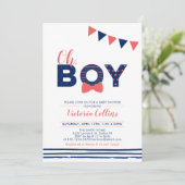 Invitation Rouge et Marine | Typographie moderne Baby shower  (Debout devant)
