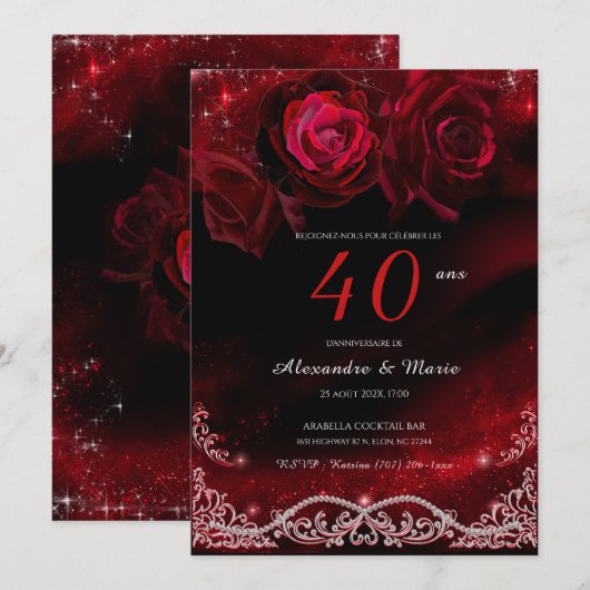 Invitation Rouge et Noir 40e Anniversaire de Mariage becomes  (Devant / Derrière)