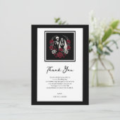 Invitation Rouge et noir blanc Rose Squelette Mariage Merci (Debout devant)