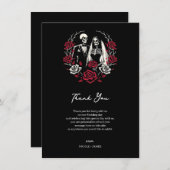 Invitation Rouge et noir blanc Rose Squelette Mariage Merci (Devant / Derrière)