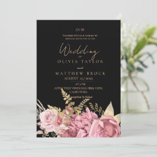 Invitation Rouge et Noir ⎮Rose Poussiéreuse Fleurs Mariage