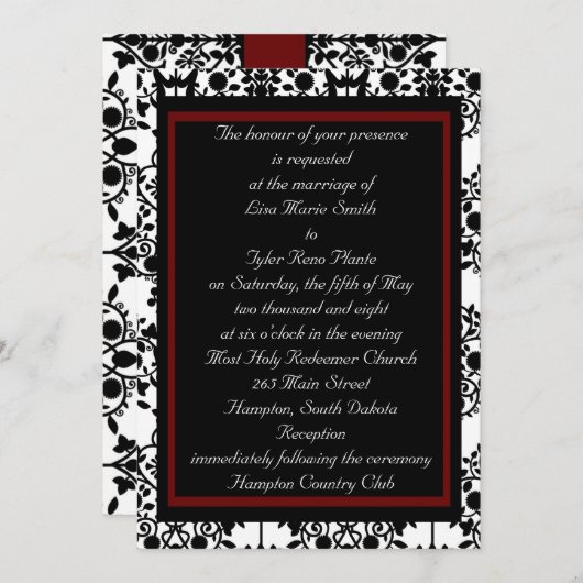 Invitation rouge et noire de damassé (Devant / Derrière)