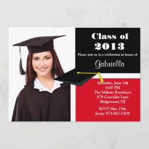 Invitation rouge et noire d'obtention du diplôme