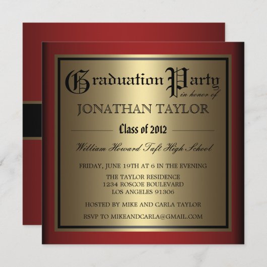 Invitation Rouge et obtention du diplôme d'or (Devant / Derrière)