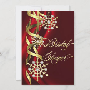 Invitation rouge et or aux flocons de neige joyeux