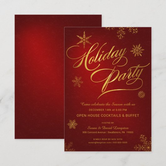 Invitation Rouge et or de partie de Chambre ouverte de (Devant / Derrière)
