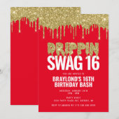 Invitation Rouge et Or Drippin Swag 16 Anniversaire  (Devant / Derrière)