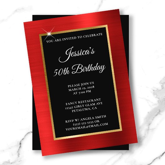 Invitation Rouge et or huile noire 50e anniversaire